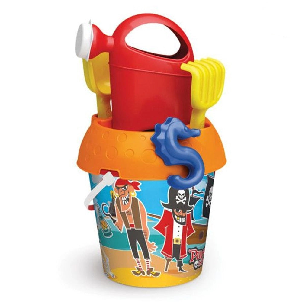 Trade Shop - Set Secchiello Mare Spiaggia 18cm Pirati Con Innaffiatoio Paletta Rastrello Formina 901309 -