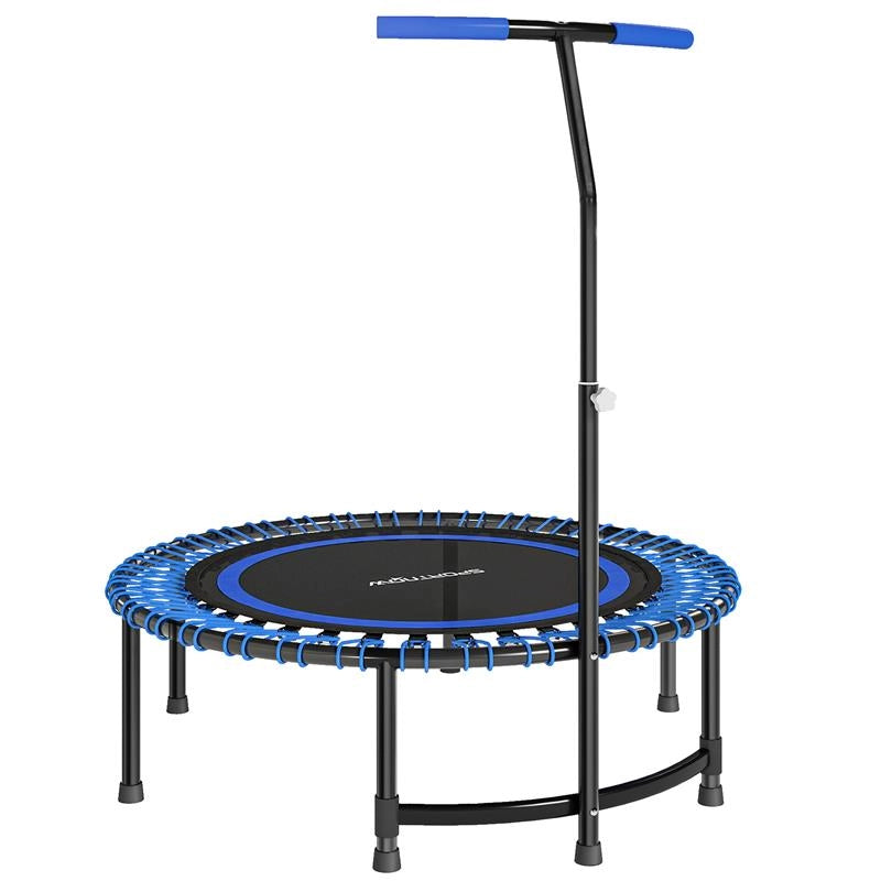 TRAMPOLINO FITNESS 145 CM CON MANUBRIO REGOLABILE SU 5 POSIZIONI, 36 MOLLE BUNGEE, CAPACITÀ 150 KG, BLU