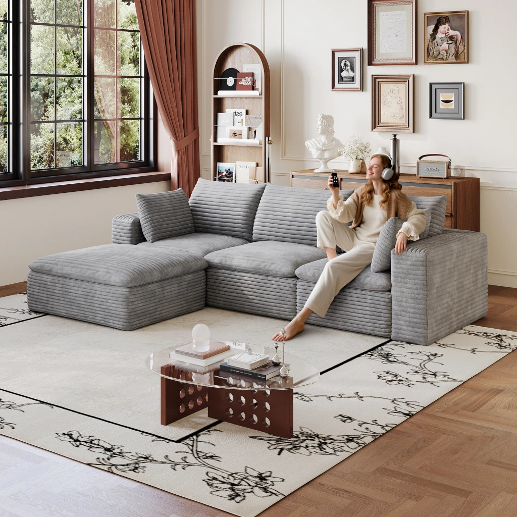 Divano Cloud 260 cm ¨C MINIMAL ¨C Velluto a Coste Grigio Scuro, Imbottito, Senza Montaggio