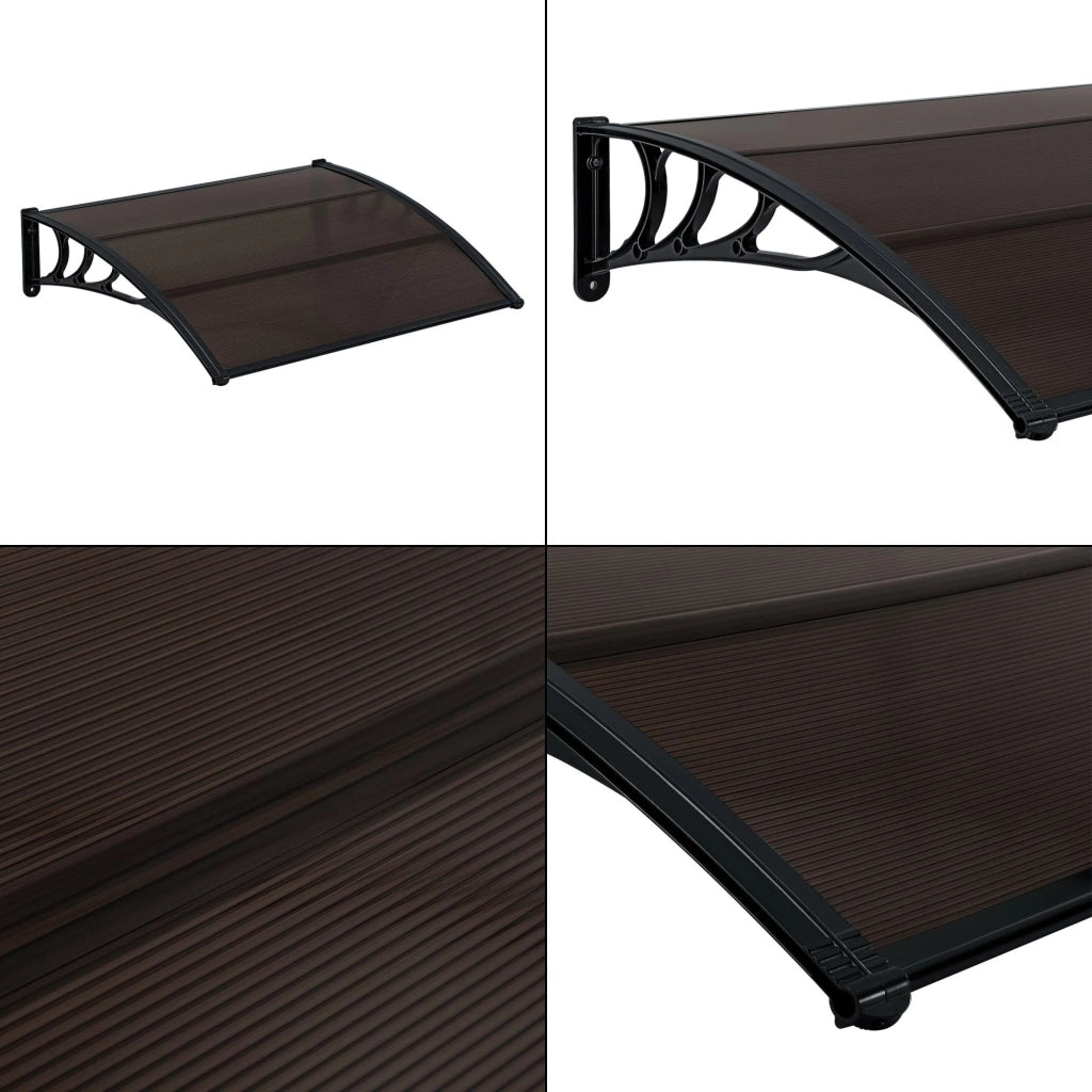 Pensilina/tenda per porta d'ingresso in policarbonato/alluminio ABS resistente alle intemperie 120 x 100 cm nero/marrone 03_0004666