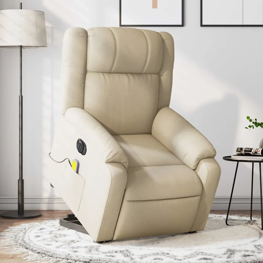 Poltrona Alzapersona Massaggiante Elettrica Crema in Tessuto 3205247