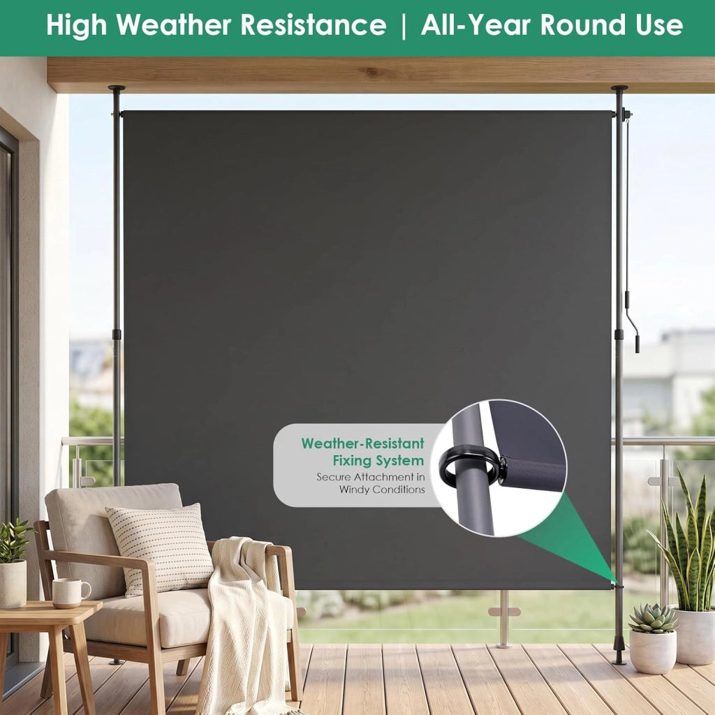 Tenda da sole verticale con morsetto, 150 x 310 cm, tenda da sole verticale allungabile, senza forature,con manovella, protezione solare dal vento, per balcone, giardino,terrazza