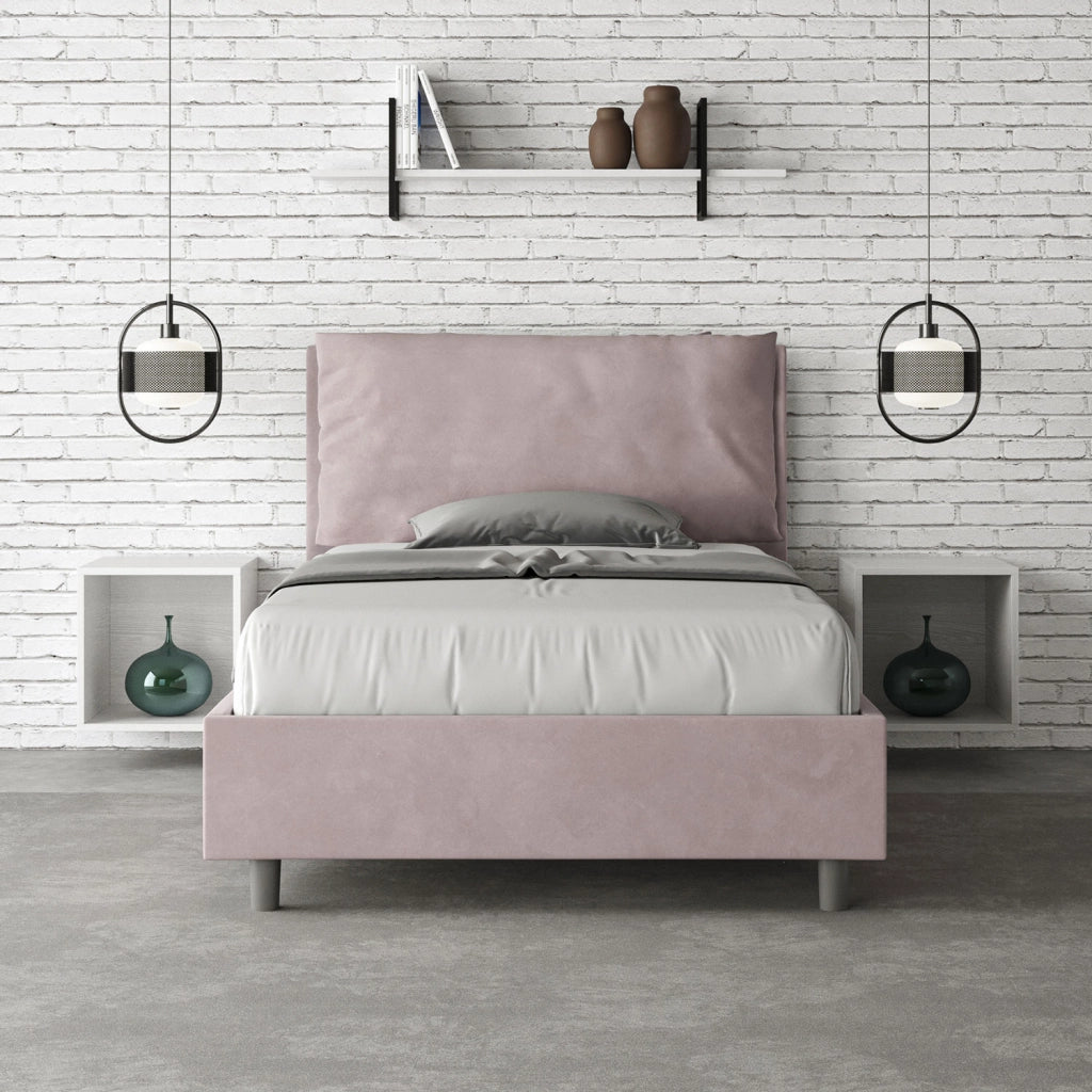 BS COM Letto una piazza e mezza contenitore imbottito 110x210 microfibra glicine