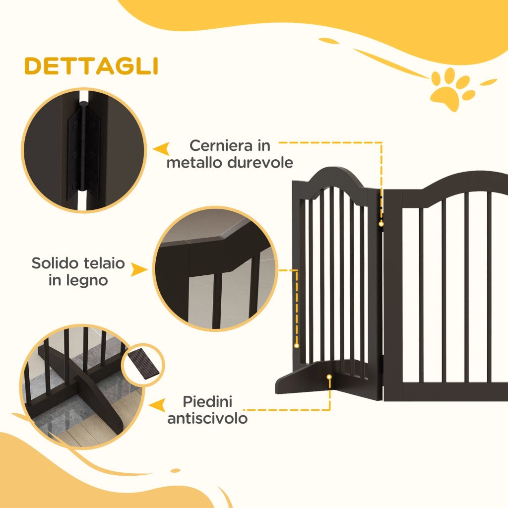 Cancelletto per Cani Pieghevole a 3 Sezioni 154,5x29,5x61 cm in Legno Caffè