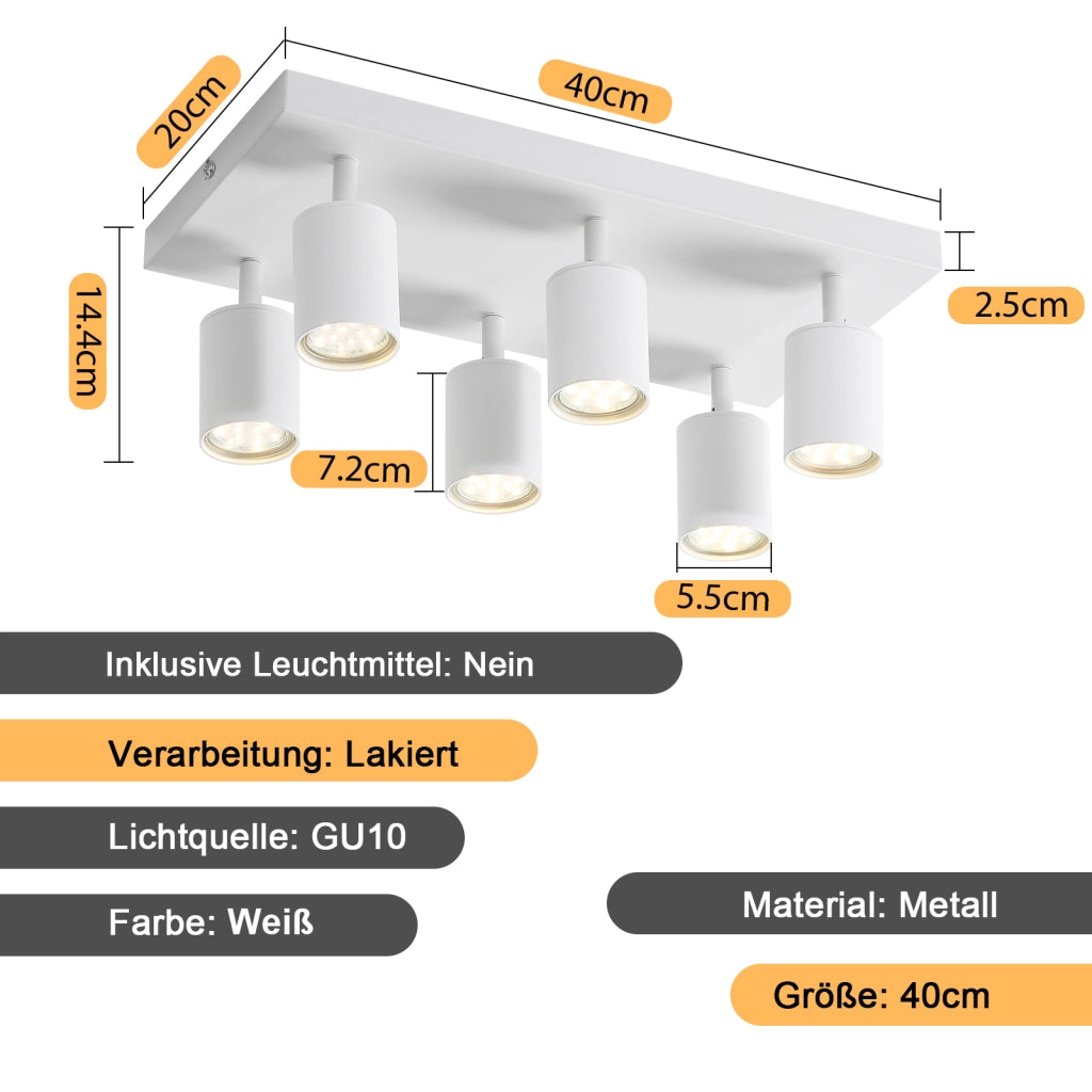 ZMH Faretto da soffitto 6 luci GU10 orientabili 330° moderni per cucina corridoio