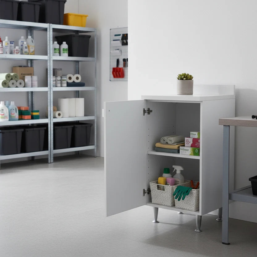 Mobiletto Base 1 Anta Bianco | Armadietto Salvaspazio Moderno con Ripiano Regolabile | Già Assemblato per Bagno, Lavanderia, Ingresso, Studio e Balcone