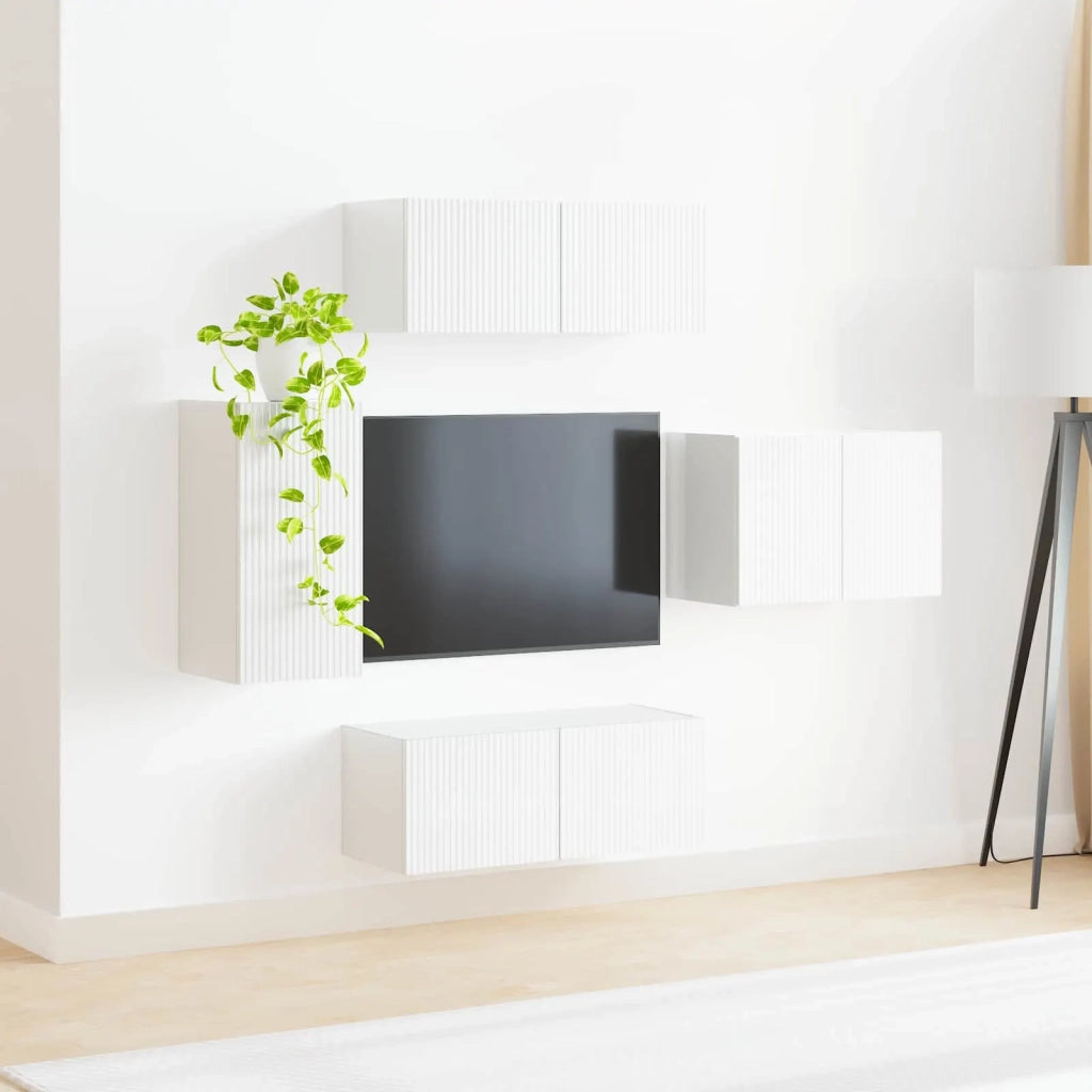 Set di Mobiletto da TV a Parete 4 pcs Bianco Lucido 3408938