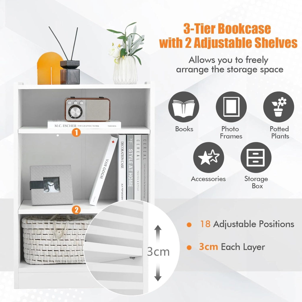 Libreria Aperta a 3 Livelli con Ripiani Regolabili, Libreria a Cubi con Dispositivo Antiribaltamento per Soggiorno, Camera da Letto, 50x30x75 cm, 3 Colori (Bianco)