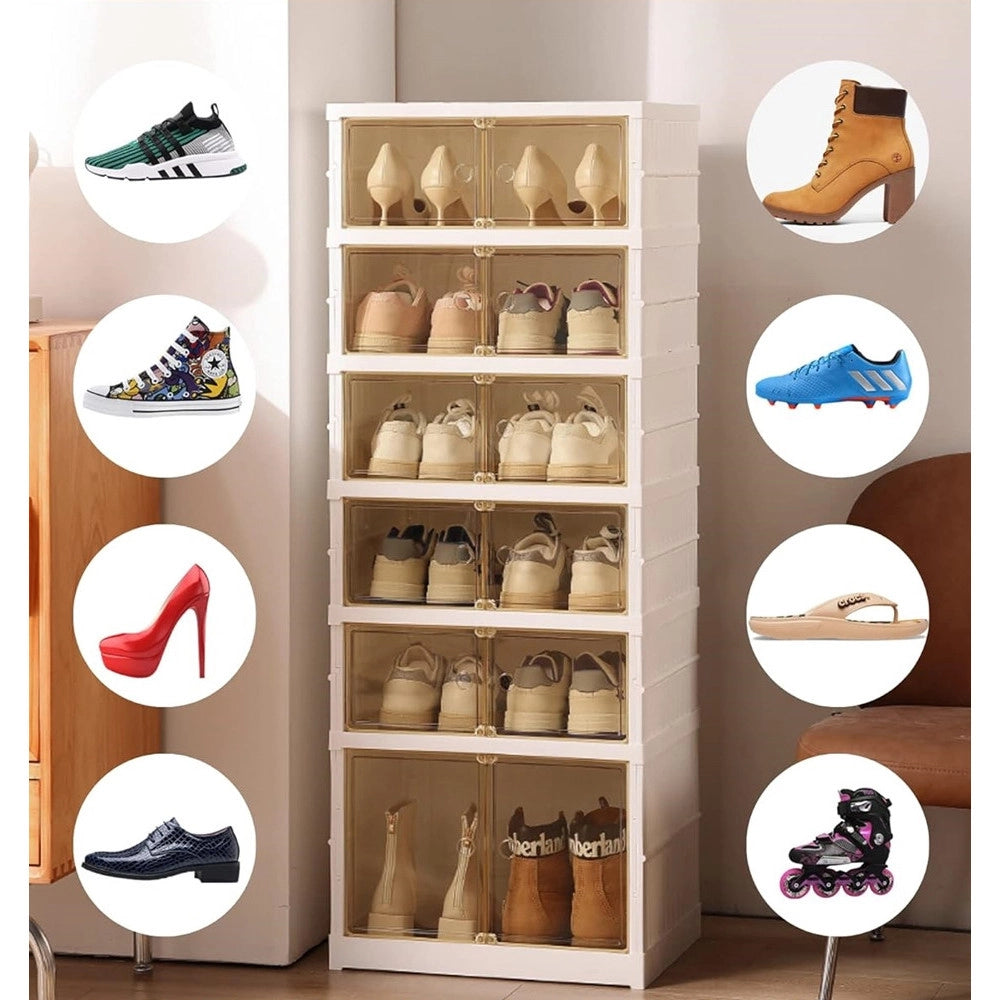 Trade Shop - Scarpiera Pieghevole Per Scarpe Impilabile Trasparente Organizer Senza Installazione -