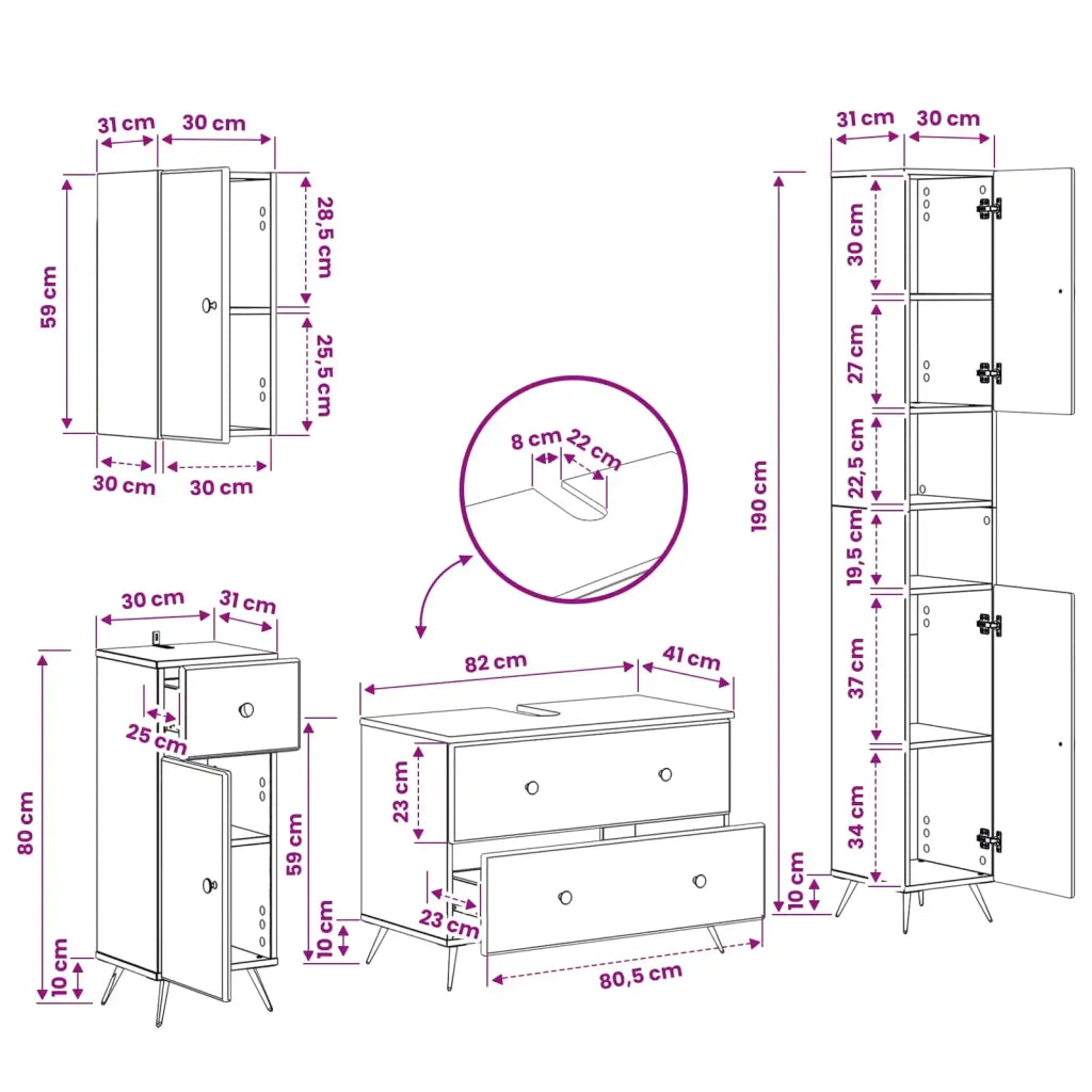 Set di Mobili da Bagno da 4 Pezzi BREDA Rovere Sonoma 3417965