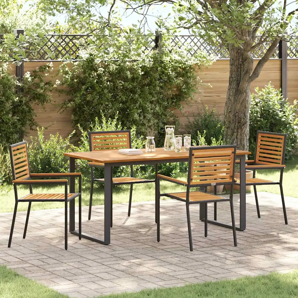 Set da Pranzo per Giardino 5 pcs Nero Legno di Acacia Massello 3365457