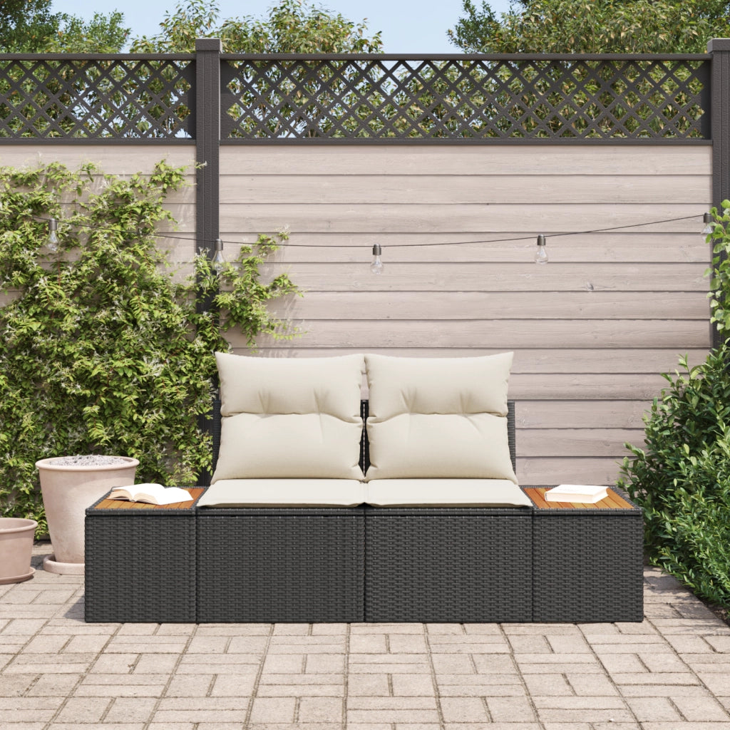 Divano da giardino a 2 posti con cuscini Nero Polyrattan