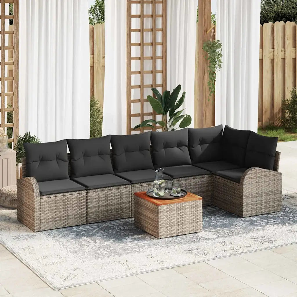 Set Divano da Giardino con cuscino 7 pcs Grigio polyrattan