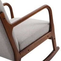 Poltrona a Dondolo Imbottita, Design Vintage in Legno e Poliestere Grigio, per Interni, Ufficio, Soggiorno, 64x86x80cm
