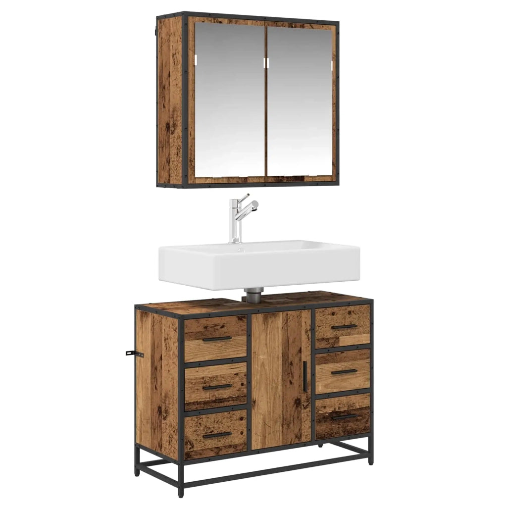 Set di mobili per il bagno con cassetto 2 pcs Legno vecchio 3402429
