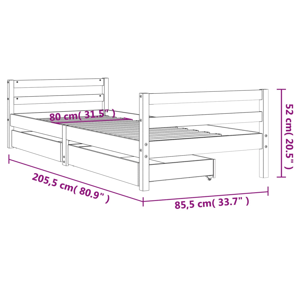 Giroletto Bambini | Letto Infantile | Lettino con Cassetti Nero 80x200cm Massello di Pino