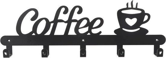 Supporto per Tazze da Parete con 5 Ganci per Tazze e Display - Organizzatore in Metallo Nero per Cucina e Bar Caffè