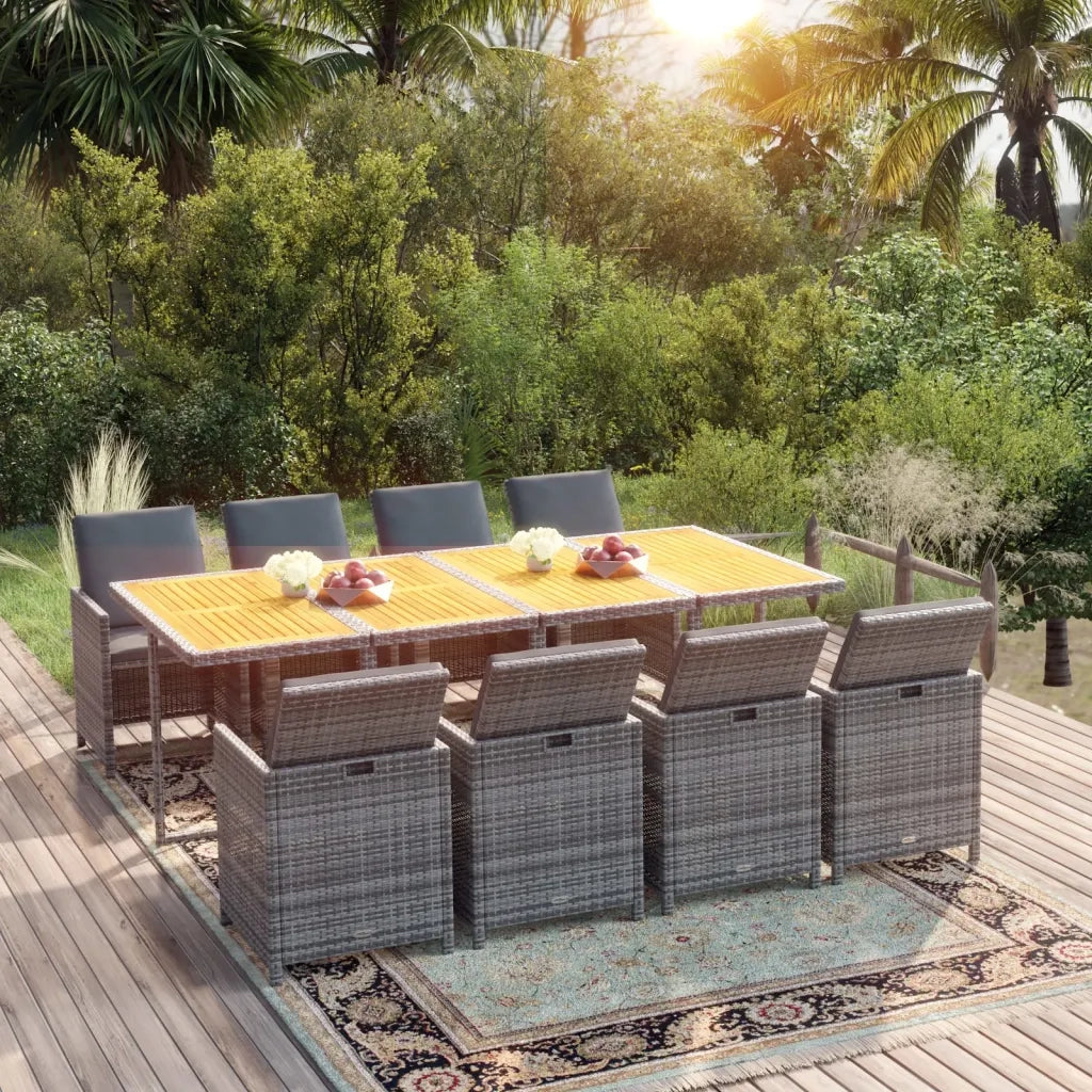 Set Pranzo da Giardino 9 pz con Cuscini in Polyrattan Grigio 3095578