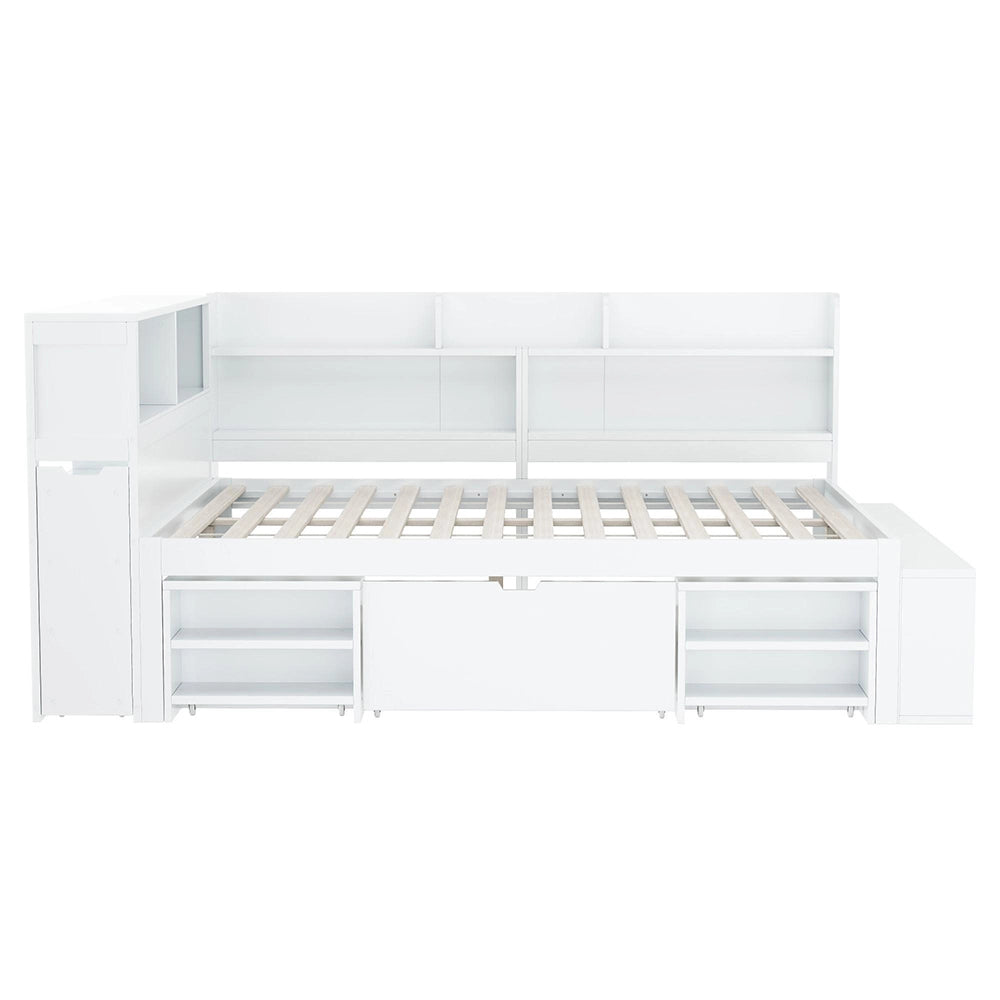 Letto singolo per bambini multifunzionale - Xylo - 140x190 cm - Bianco - Con cassetti e ripiani