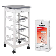 Carrello da Cucina in Legno 3 Cassetti Bianco Top Grigio  37 x 37 x 76 cm