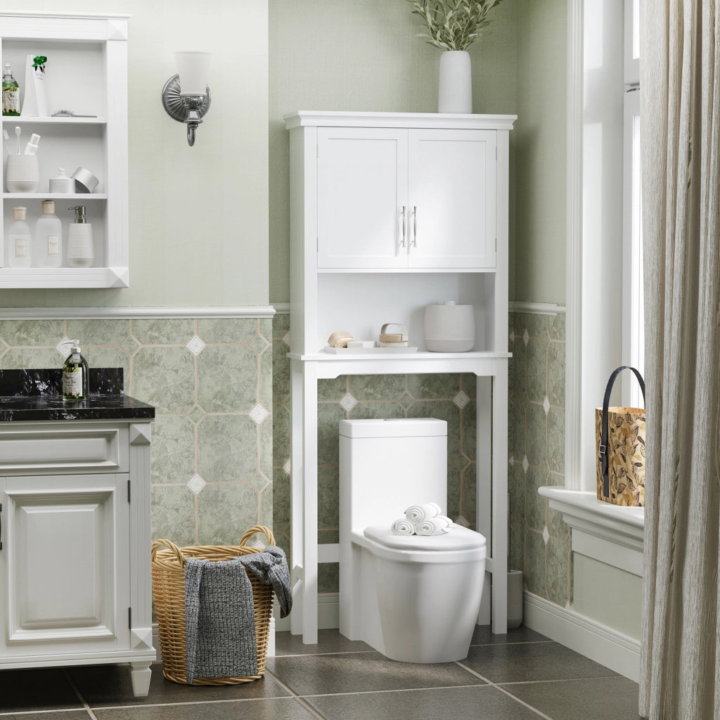Mobile salvaspazio sopra WC ¨C Xylo ¨C ante doppie, ripiano regolabile, bianco 71x20,5x165cm