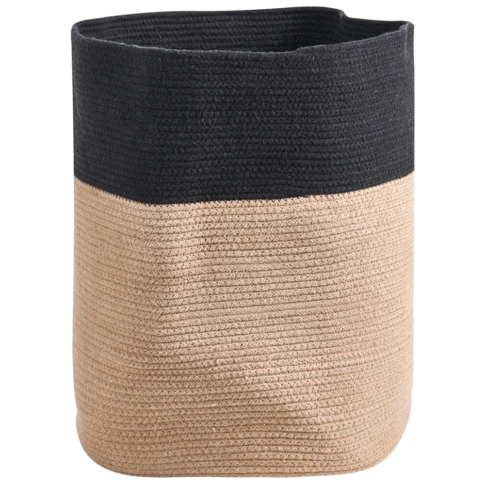 Cestino in tessuto di cotone bianco sporco con accessori per la conservazione del coperchio boho