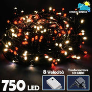 Trade Shop - Catena Luminosa 750 Luci Led Lucciole Bianco Caldo E Rosso Controller 8 Funzioni -