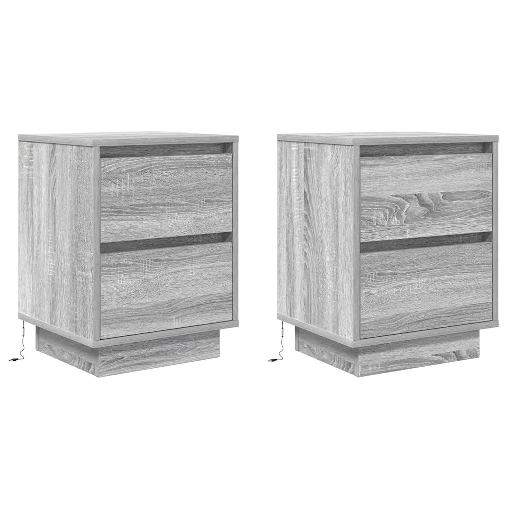 Comodini con Luci a LED 2 pz-Set di 2 Tavolino da notte Grigio Sonoma 38x34x50 cm 871603
