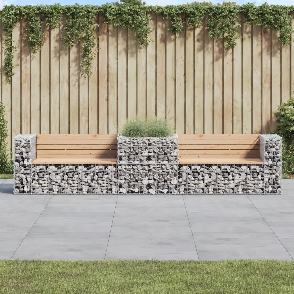 Panca da Giardino con Cesto Gabbione in Legno Massello di Pinocod mxl 117681
