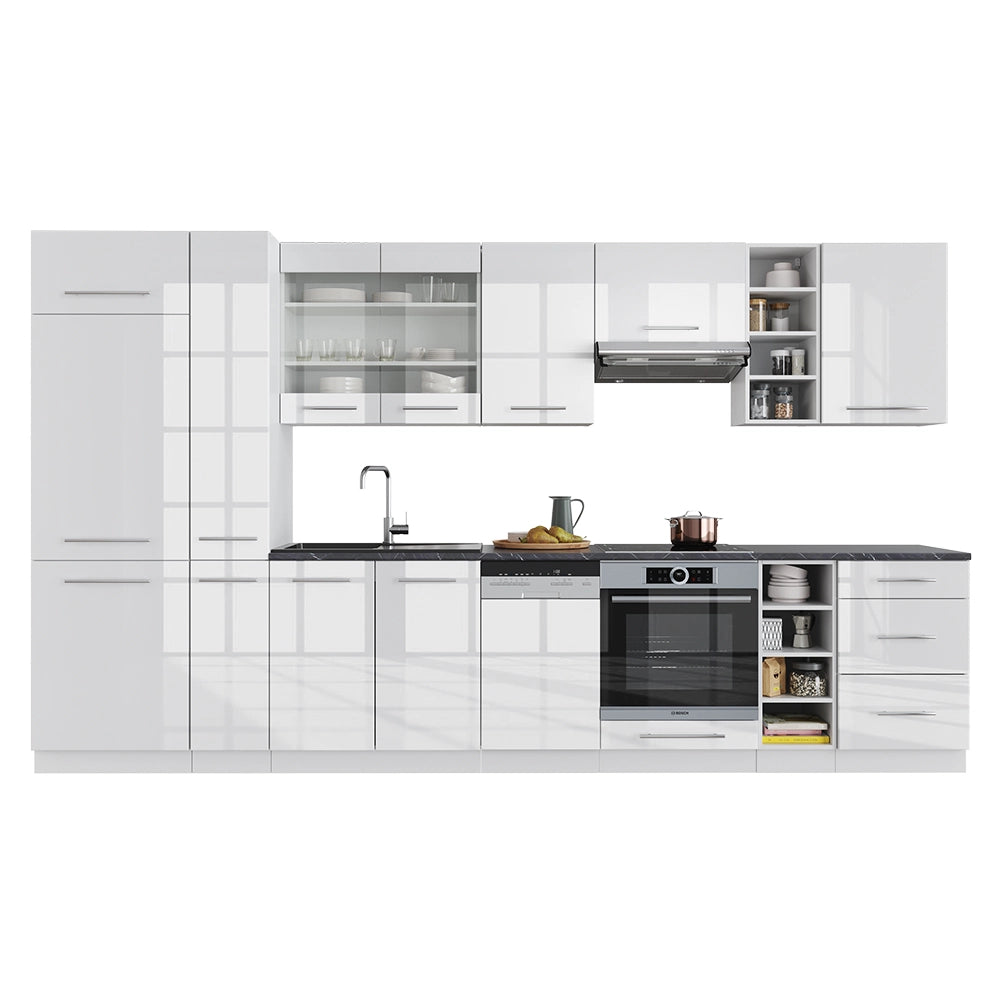 Cucina componibile Fame-Line Bianco lucido/Bianco 355 cm, PL Marmo Vicco
