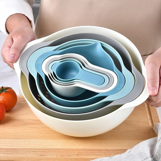 Set di preparazione alimentare compatta 9 pezzi con frullatore, misurino, setaccio e griglia, edizione speciale, azzurro chiaro