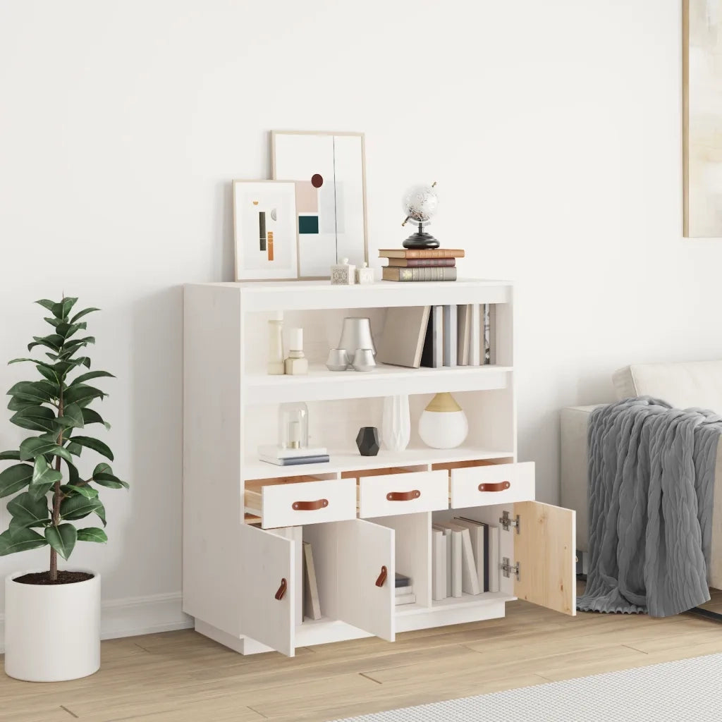 Credenza Bianca 100x40x108,5 cm in Legno Massello di Pino 820163