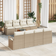 Set divano da giardino a 9 pezzi con cuscini beige in rattan sintetico acetato