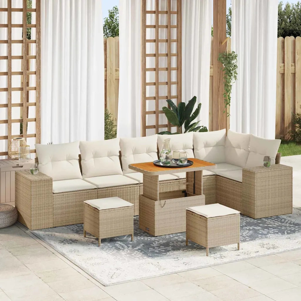 Set Divano da Giardino con cuscino 9 pcs Beige polyrattan 3362026