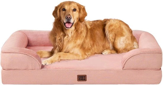 Letto per cani ortopedico per grandi cani, 112x81x15cm, Cuscino per cani in espanso poliuretano XL, Divano per cani lavabile, Impermeabile, Antiscivolo, Bancopiede per cani con bordo alto, Rosa