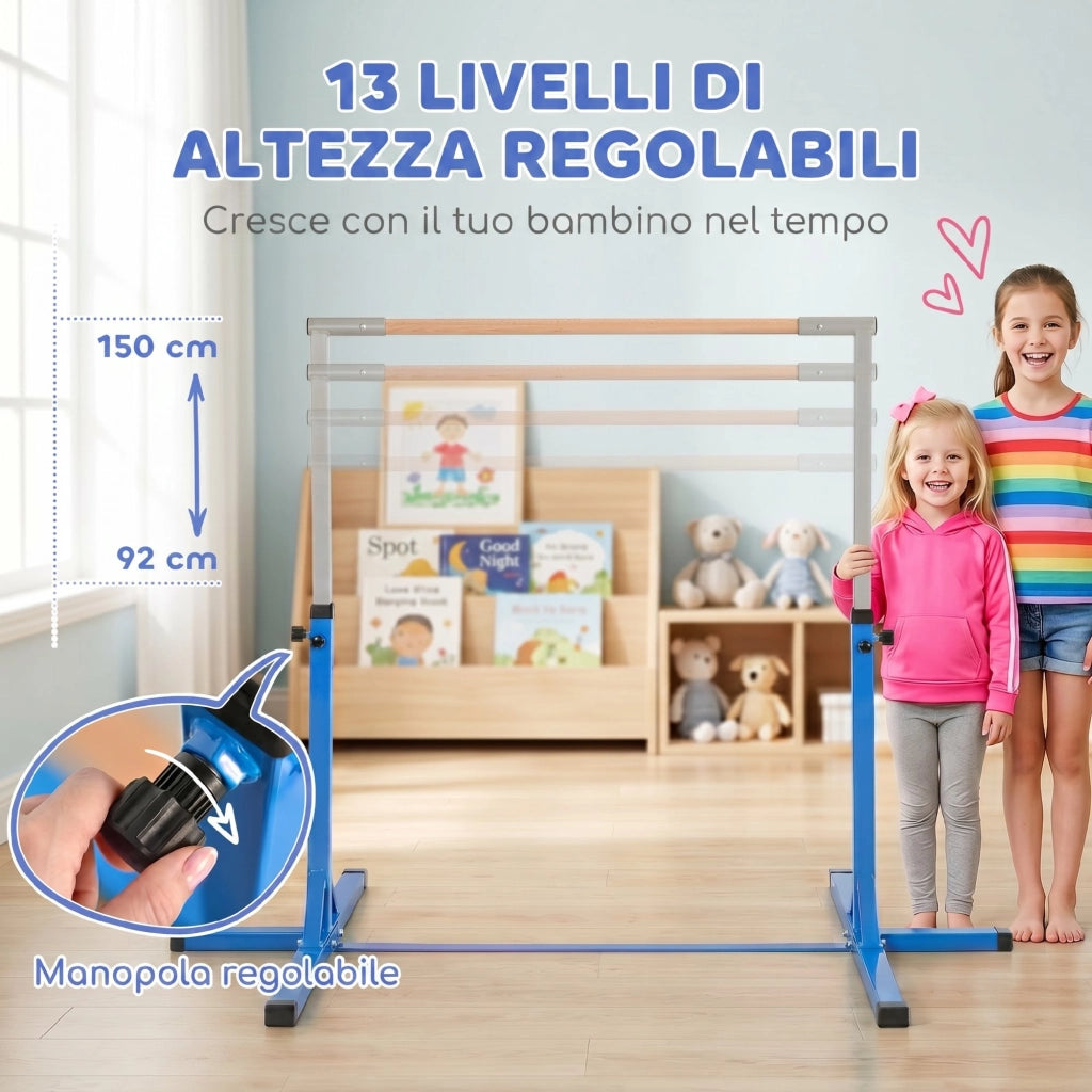 Sbarra per Danza e Ginnastica Regolabile in Altezza ¨C zephmum ¨C 92-150 cm, Blu