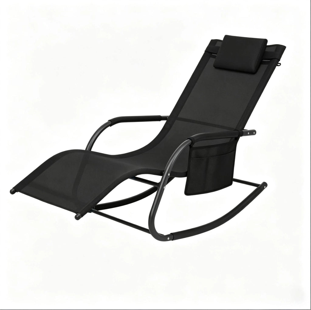 Sdraio a dondolo da esterno con tasca laterale 152 x 83 x 62 cm in metallo e poliestere nero