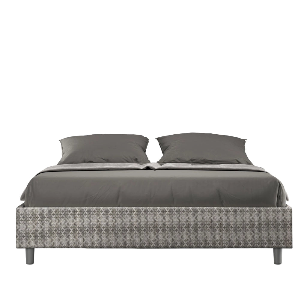 Letto Matrimoniale 160x200 cm con Rete e Contenitore Giroletto con Alzata Comoda Imbottito in Tessuto Labirinto Azelia