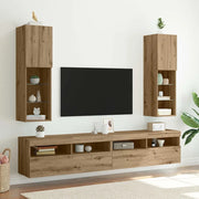 vidaXL Mobili TV con Luci LED 2 pz Rovere Artigianale 30,5x30x102 cm