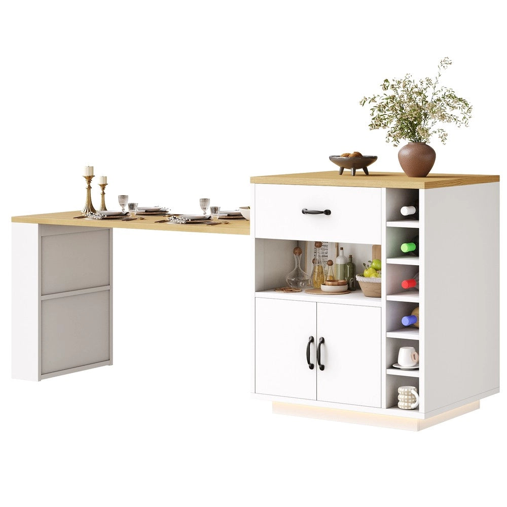 Isola Cucina con Luce LED e Tavolo Estraibile ¨C Xylo ¨C 2 Cassetti, 4 Ante, Nero/Bianco