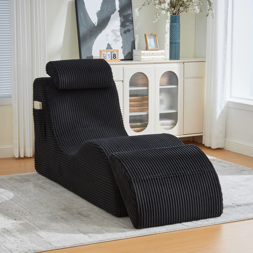 Poltrona Ergonomica con Tasca Laterale e Cuscino Rimovibile in velluto a coste Nero