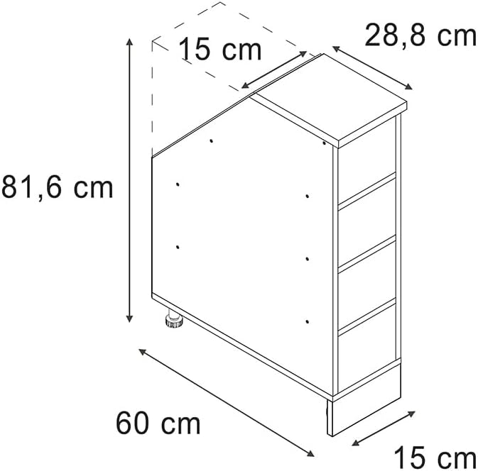 Armadio per tetto spiovente Rion, Quercia dorata, 15 x 81.8 cm con 4 scomparti, carcassa 60 cm profondità, adatto per il salvaspazio sotto tetti spioventi