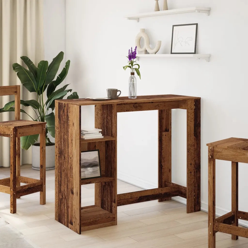 Tavolo Bar con Ripiano Legno Antico 124x46x103,5 cm Multistrato