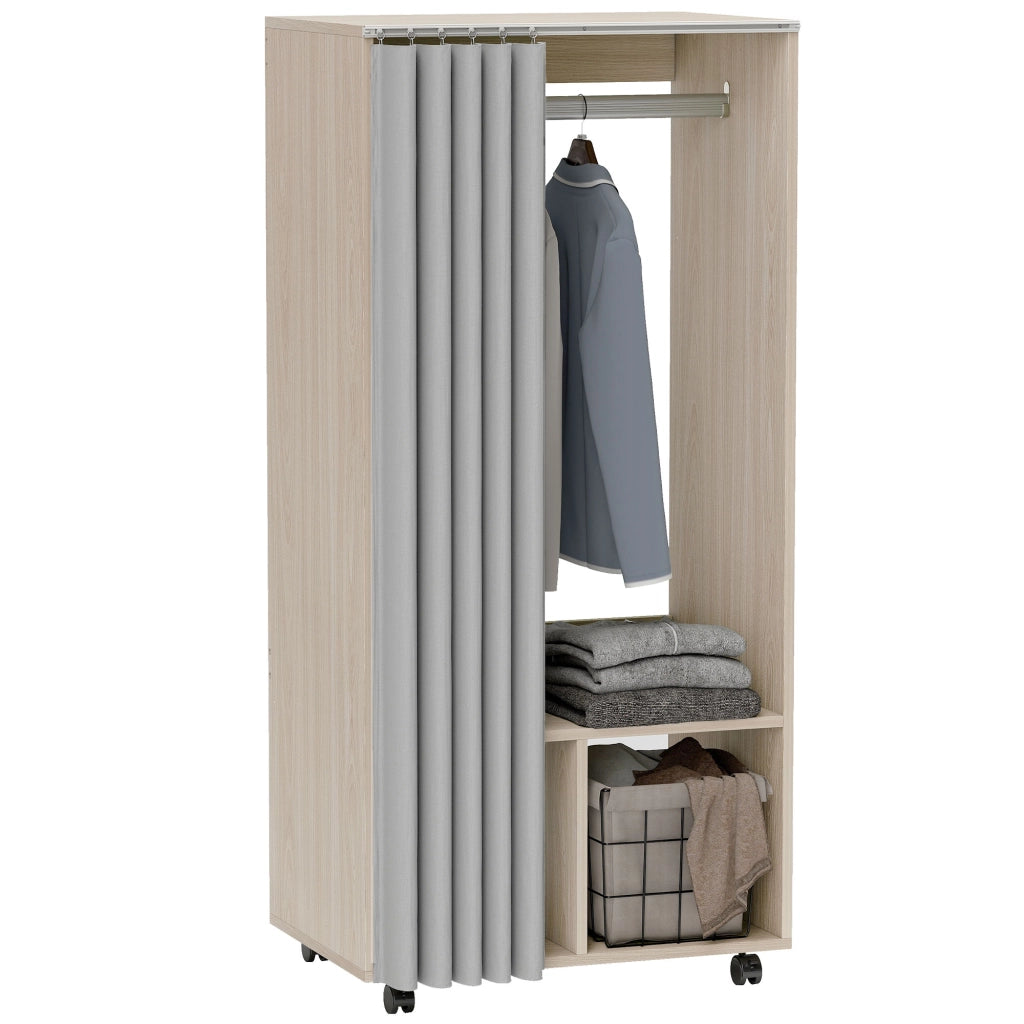 Armadio a ponte scorrevole con tenda e appendiabiti ¨C Zephmum ¨C Effetto legno naturale 60x40x128 cm