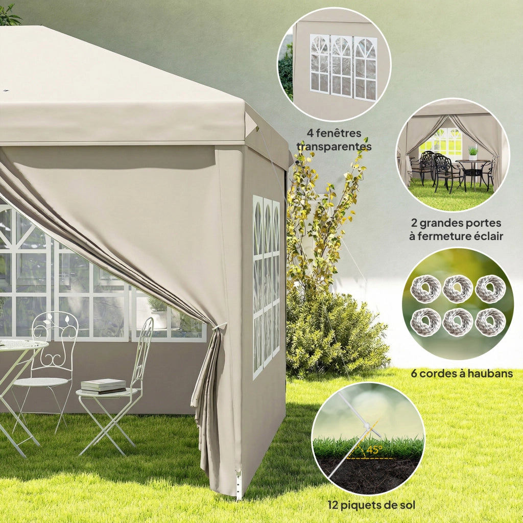 Tonnelle da giardino pieghevole 6x3m con paraventi UV ¨C zephmum ¨C beige