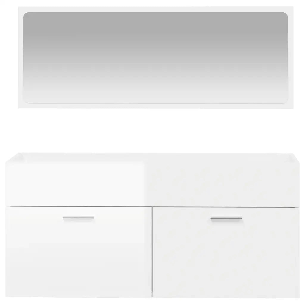 Mobile da Bagno con Specchio Bianco Lucido in Legno Multistrato
