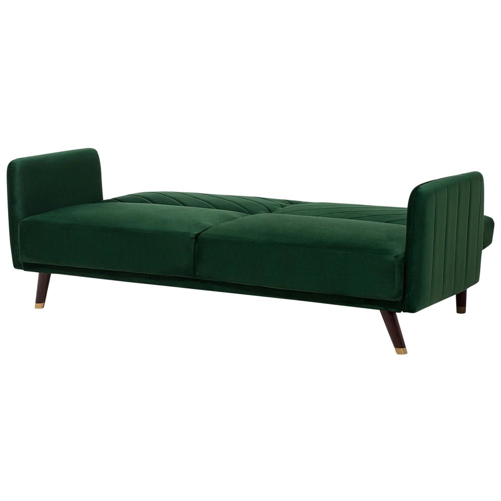Divano Letto Tessuto Velluto Verde Smeraldo Soggiorno Moderno 3 Posti Gambe In Legno Braccio A Pista