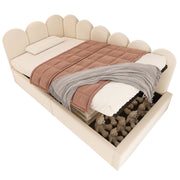 Divano letto 90x200 cm; contenitore idraulico; velluto beige (Senza materasso)