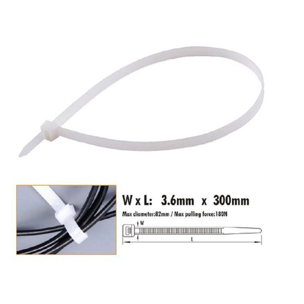 Trade Shop - Set 30 Pz Fascette Cavi Cavo Bianco Stringenti In Plastica Nylon 3.6x300mm 92368 -