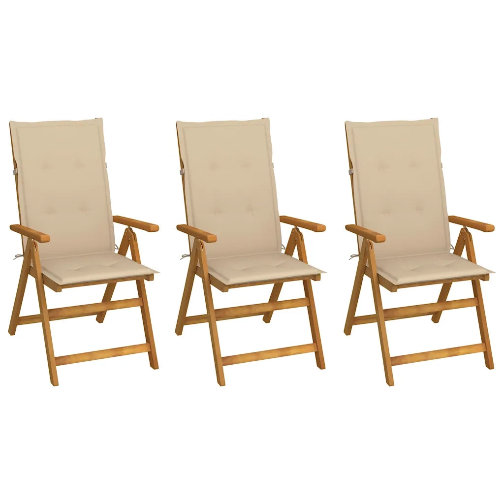 Sedie Pieghevoli 3 pz con Cuscini Acacia Massello 3064092